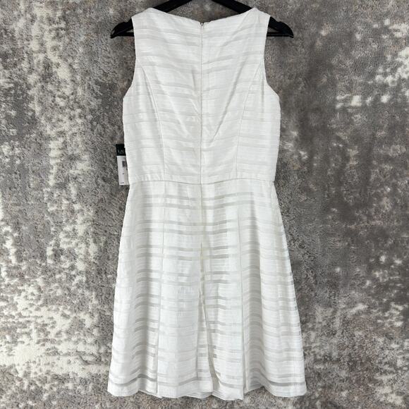 Ralph Lauren Size 6 Sheer Textured Striped Pleated Mini Dress White Sleeveless - Picture 3 of 11